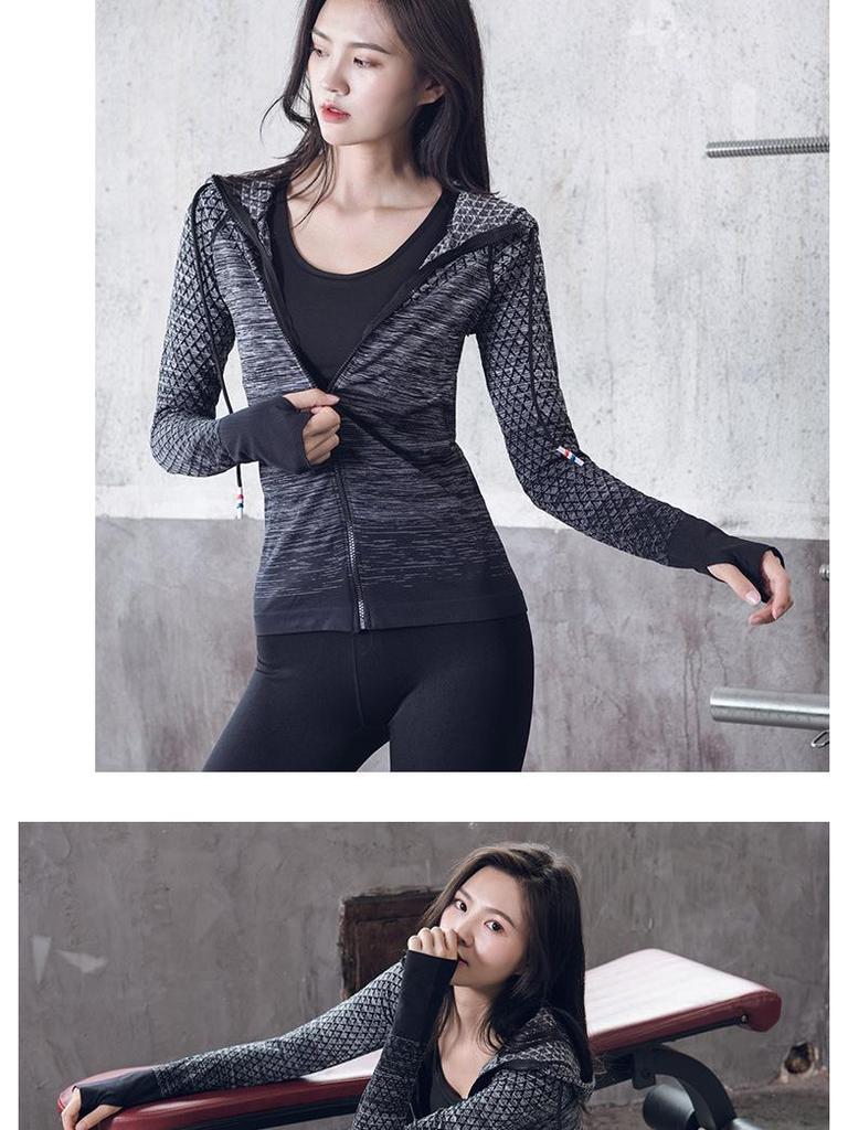 Women's Quick-Dry Slim Fit Hooded Jacket for Yoga and Sports, Long Sleeve Zip Cardigan for Autumn and Winter Fitness.