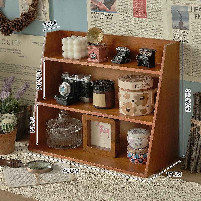 Zakka Wall-Mounted Wooden Desk Organizer - Multi-layer Retro Storage Rack