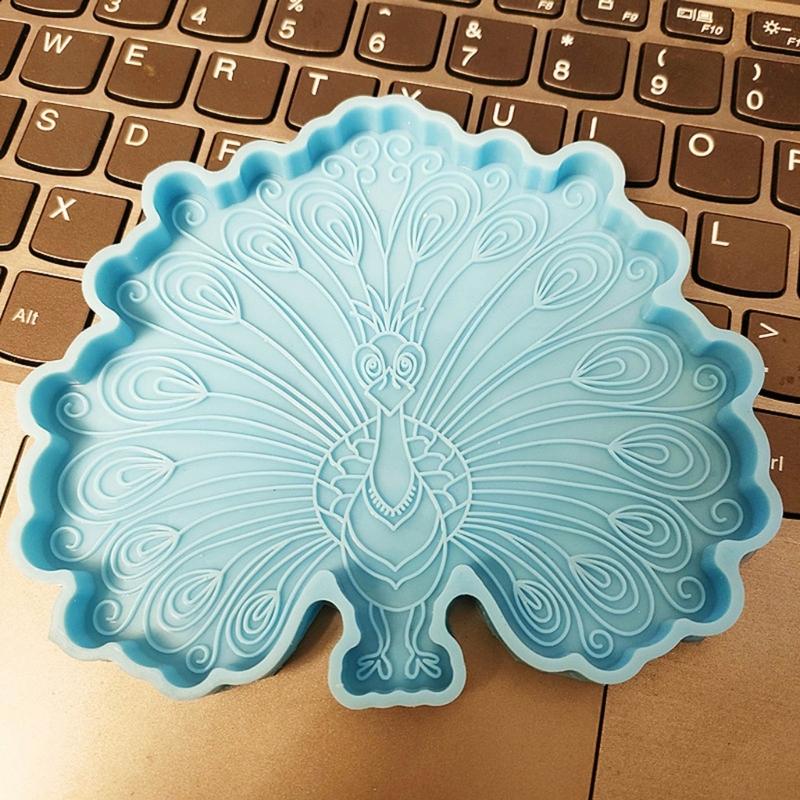 Peacocks Coaster Tray Mold  Crystal Epoxy Resin Molds Cup Mat Mug Pad Silicone Mould Coaster Making Accessories Decor