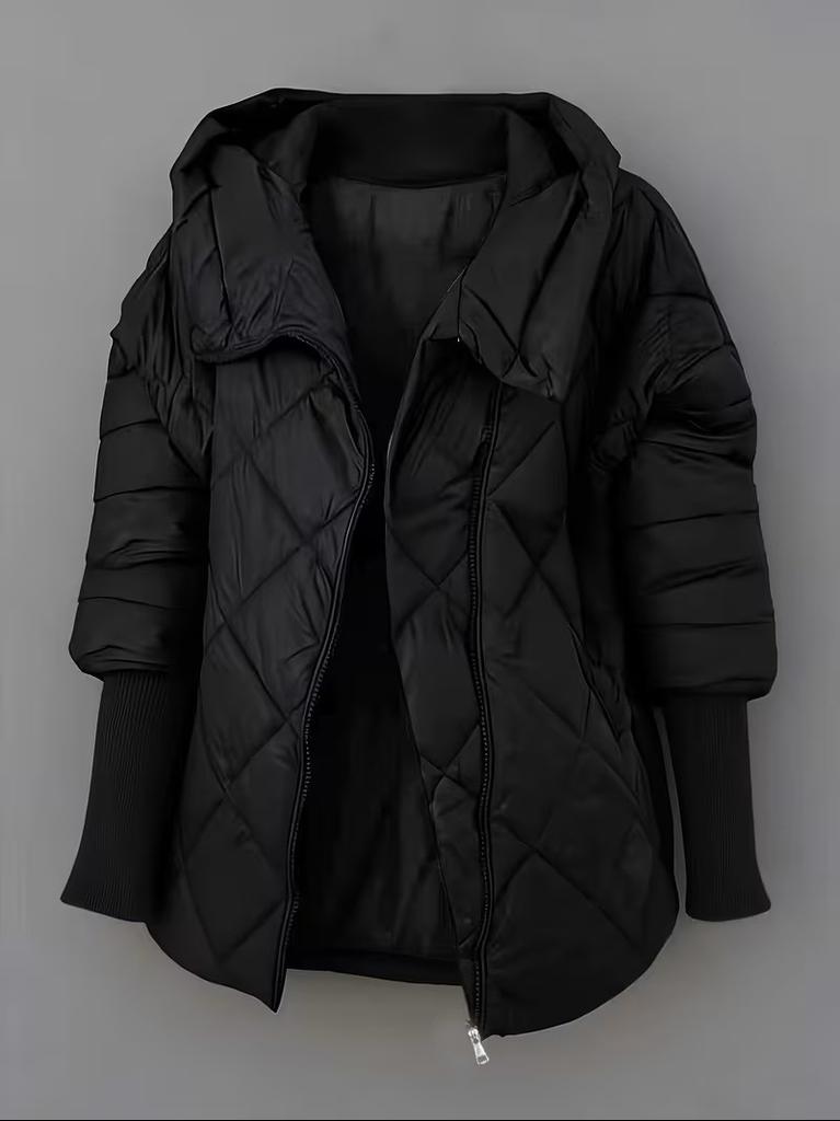 Chaqueta de Algodón con Capucha y Patrón de Diamantes para Mujer de Largo Medio a Largo Cálida y Cómoda