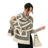 Autumn and winter double-sided color matching blended wool scarf women's classic black simple style new thickened warm shawl dual-purpose