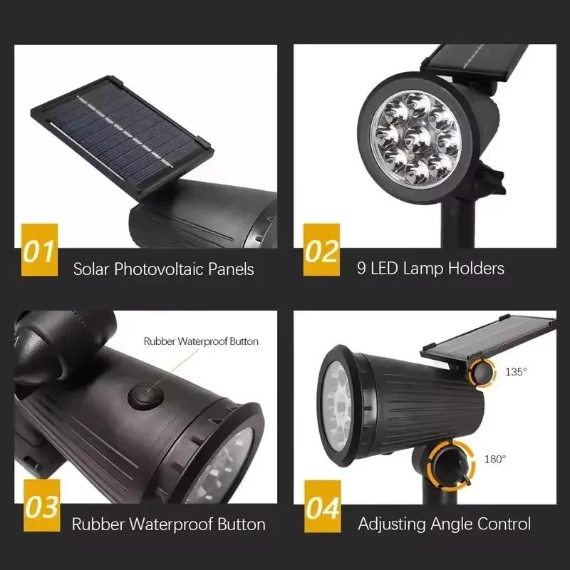 Solar LED Spotlight, 9-LED Outdoor Landscape Light,3 Modes, Auto On/Off, Waterproof for Garden Yard Trees Rockery Billboard