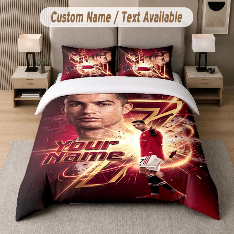 Custom Bedding Set Cristiano Ronaldo Pattern, Print Name Text 1 Duvet Cover plus 2 Pillowcases Home Textile