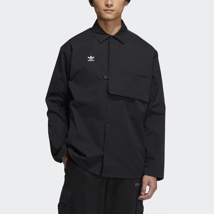 Adidas Originals Trefoil CNY Solid Color Button-Down Long Sleeve Shirt Men Tops Black HC0561