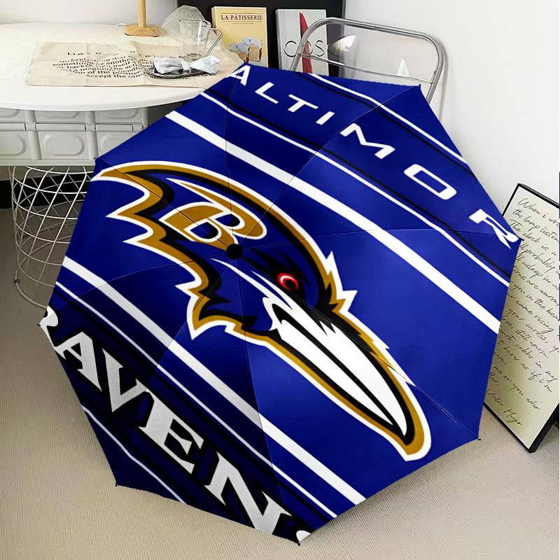 Football Ravens Logo Umbrella Folding Umbrella, Automatic Umbrella 8-Frame for Travel, Camping Use Gift for Halloween Christmas