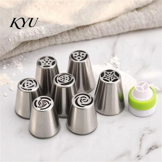 Three Dimensional Flower Nozzles 7PCS Russian Piping Tips Set, Stainless Steel Cake Decorating Bakery Supplies for Home Bakers Nozzles, Baking Wedding