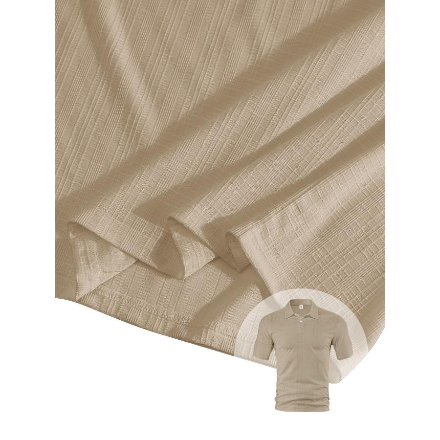 Solid Color Polyester Small Grid Lapel Shirts Men's Short Sleeve Polo Shirts