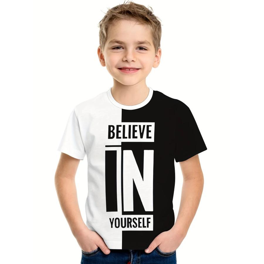 Kinderbekleidung Jungen T-Shirt Kurzarm Kinder T-Shirt 3D Buchstaben Print Lässig Rundhals Kinder Sommerkleidung Jungen Kleidung Oberteile