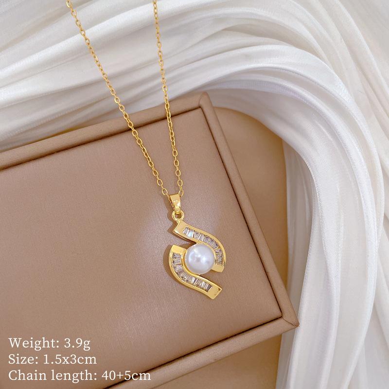 Necklace Earrings Set Light Luxury Full Of Diamonds Pearl Special-Shaped Zircon Personality Temperament Banquet Earrings Necklace