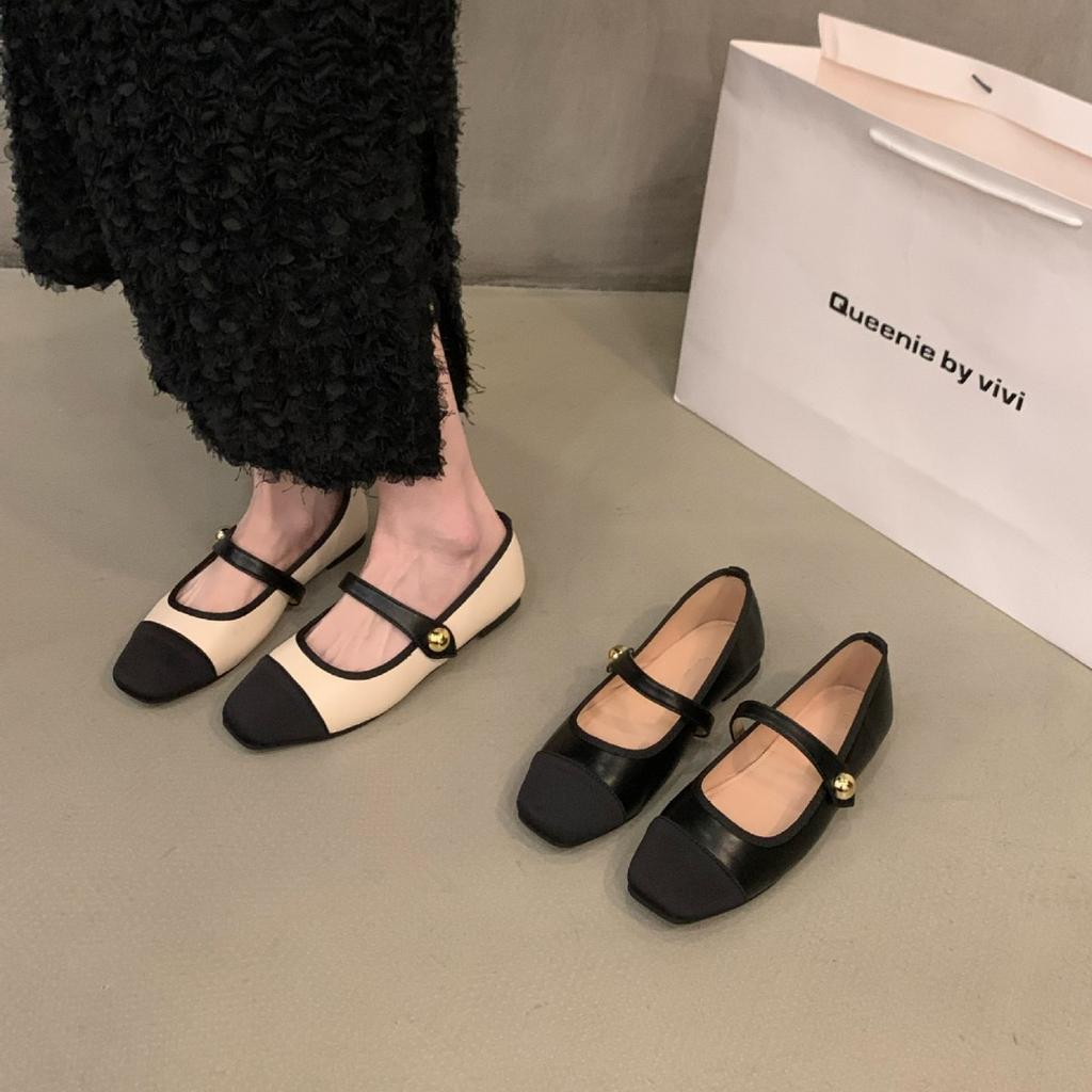 Women Flat Shoes Fashionable and Versatile Square Toe French Mary Jane Shoes Women New Summer Soft Soled Beanie Shoes2025