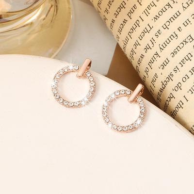 Korean Round Rose Gold Diamond Stud Earrings Trendy Fashion Earrings Earrings Rome