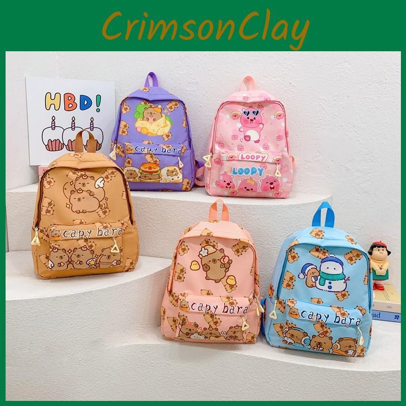 Pattern Letter Capybara Cartoon Kids Backpack With Breathable Nylon Material