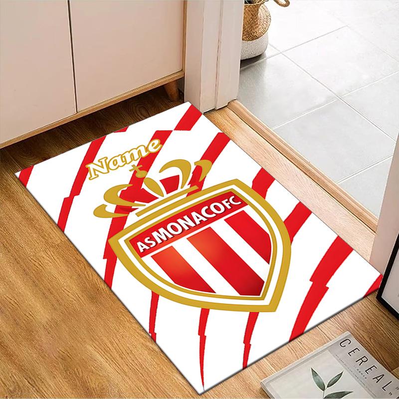 Custom Name Monaco Football Crest Rug Game Carpet, Floor Mat for Bedroom Living Room Entryway Rug, Home Decor Idea Gift for Christmas Birthday