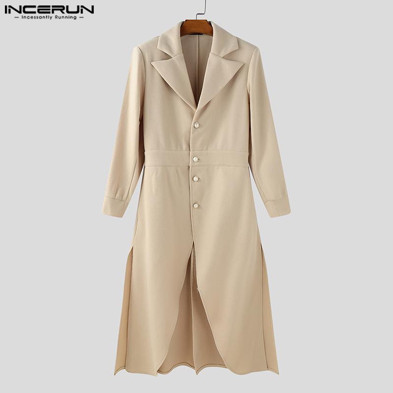 INCERUN Winter Men Long Sleeve Turn-down Collar Long Woolen Melton Coats Outwear