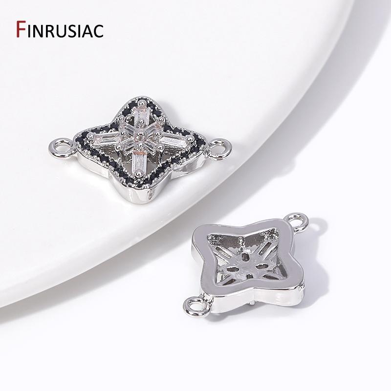18K Gold Plated Brass Square Charm Connector,Inlaid Zircon Flower Pendant Connector For DIY Jewelry Making Accessories