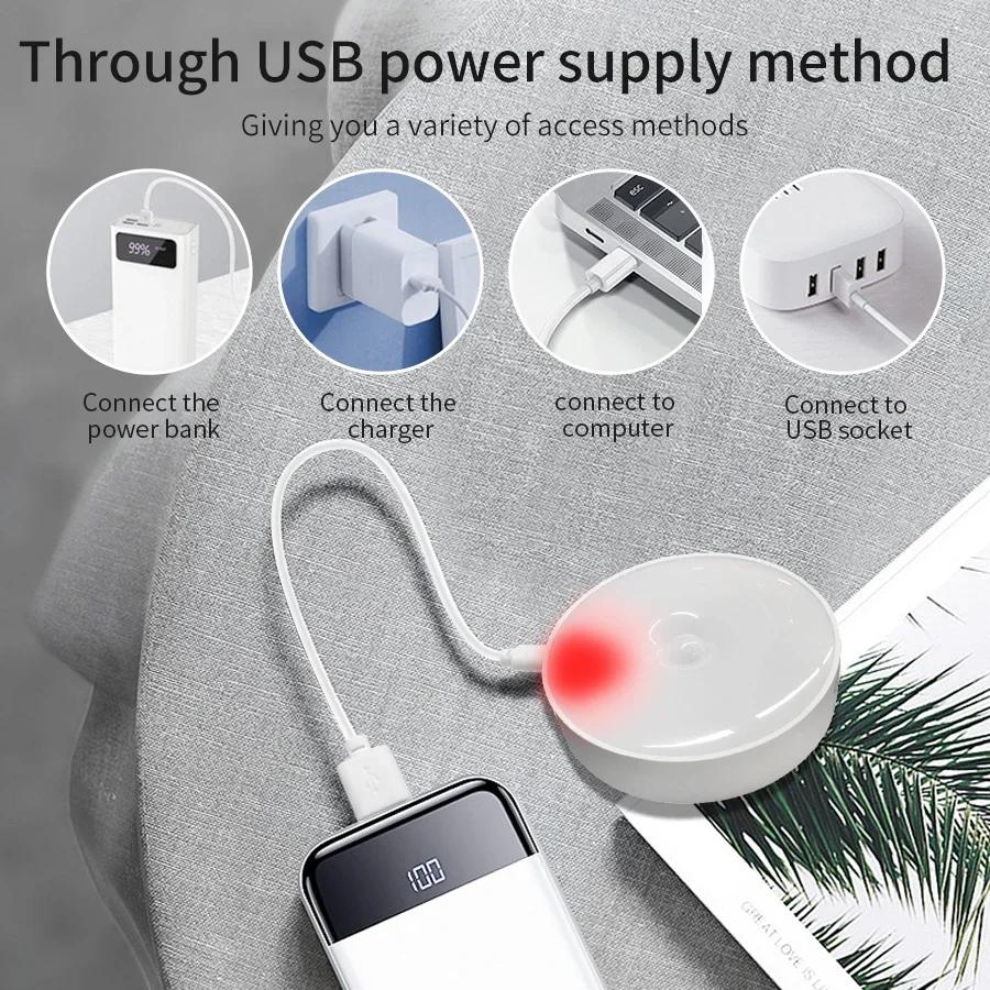 Colorful LED Night Light Motion Sensor Lights Wireless Magnetic Round Night Lamp Kitchen Cabinet Bedroom Atmosphere Decor