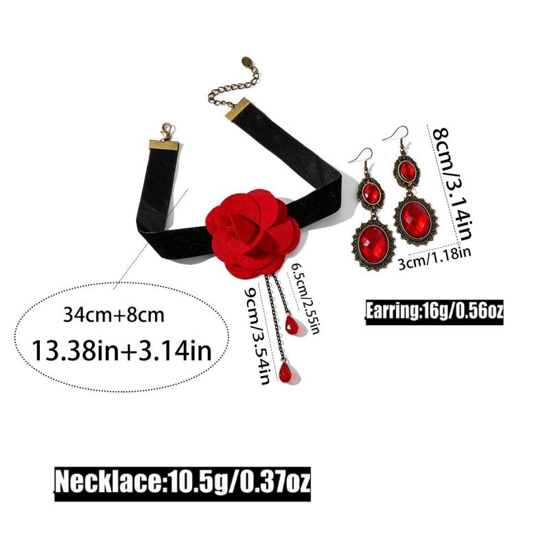 Vintage Lace Gothic Necklace Earring Set Women - Handmade Retro Floral Geometric Pendant Jewelry Accessories