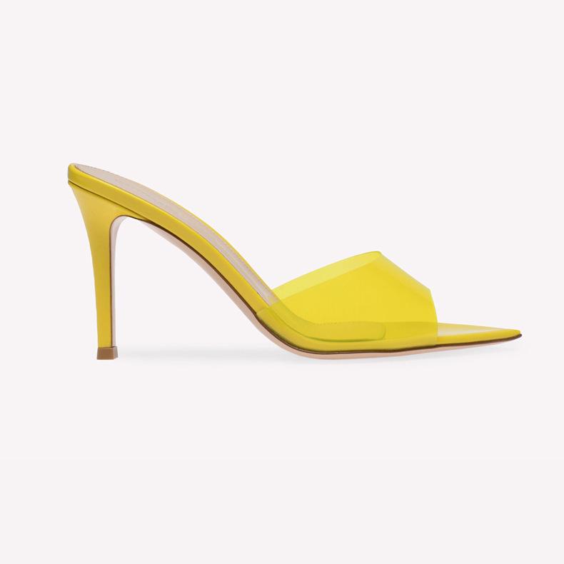 Mode Neue Sommer Damen Sandalen mit hohen Absätzen Einfache Transparente High-Heel Hausschuhe Stiletto Spitze Offene Zehenpartie Mules