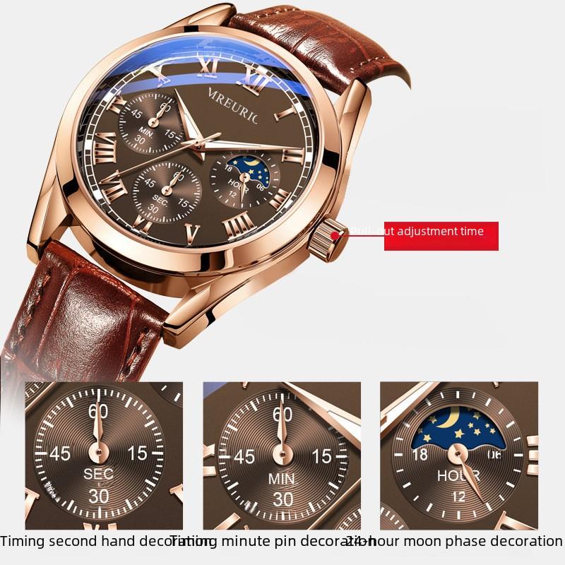 Mote Herre Business Kvartsklokke Lærreim Armbåndsur Klassisk Stilig Design