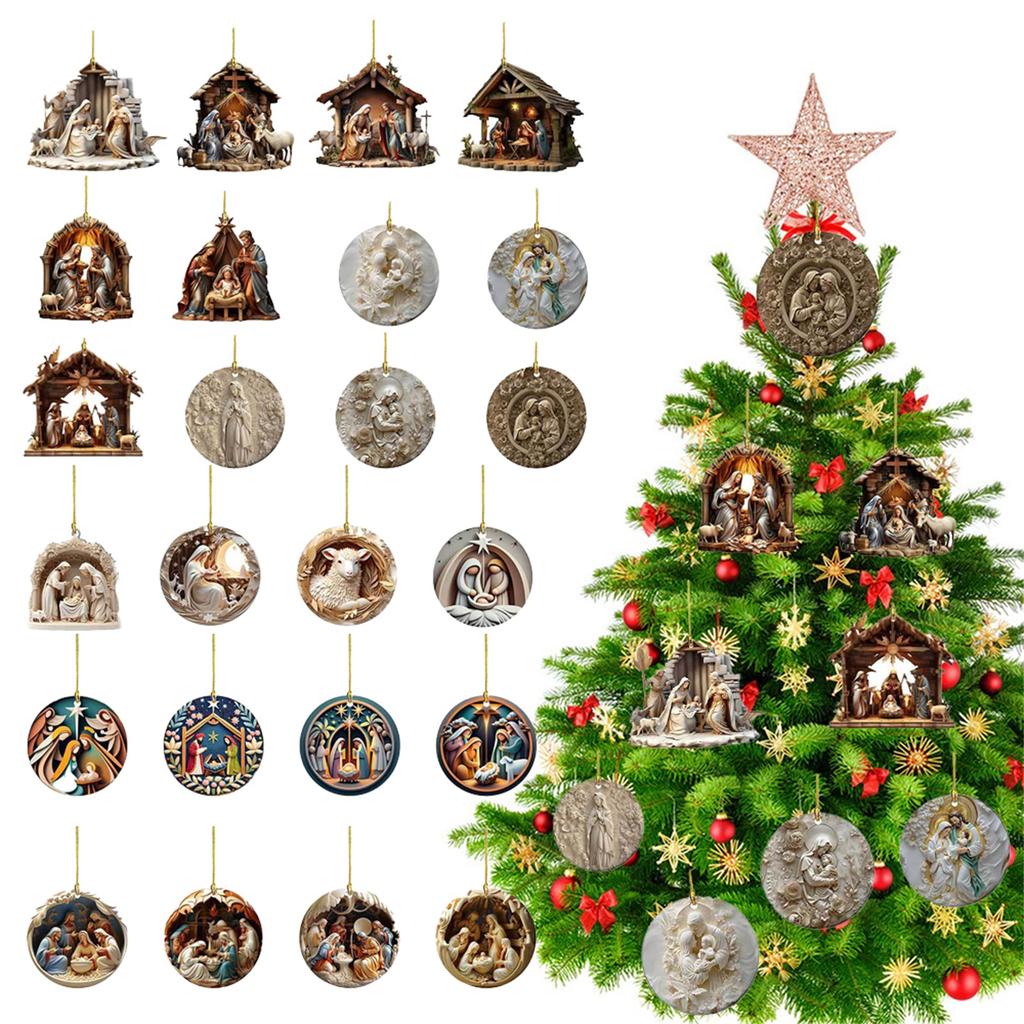 Weihnachts-Adventskalender-Ornament, 24-Tage-Weihnachts-Adventskalender, Weihnachtsbaumschmuck, 2D-Flachacryl-Anhänger