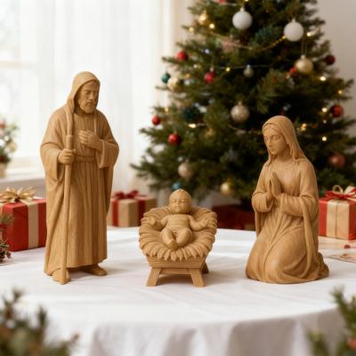 Yousheng Narození Páně Vnitřní Dekor Rustikální Sběratelská Figurka Ježíše Marie Josefa 3D Tištěný Náboženský Jesličkový Květináč pro Vánoční Stolní Dekoraci