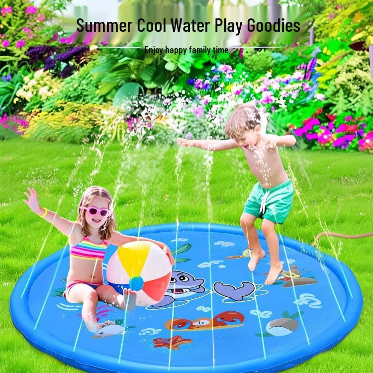 PVC Dolphin Spray Water Pad for Kids and Pets - Outdoor Summer Lawn Play Mat