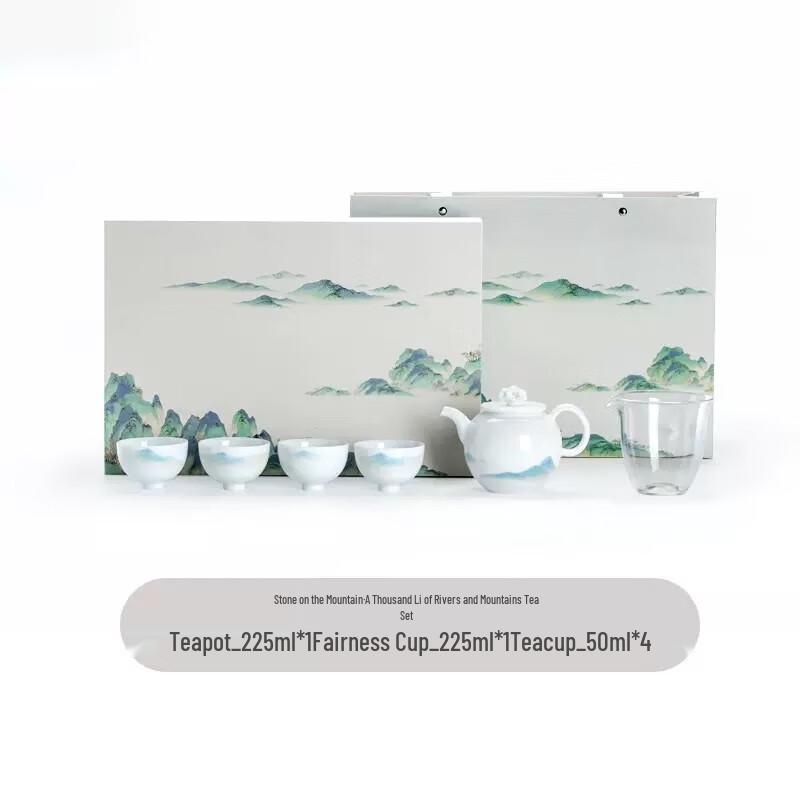 

Oriental Ceramic Tea Set with Landscape Design