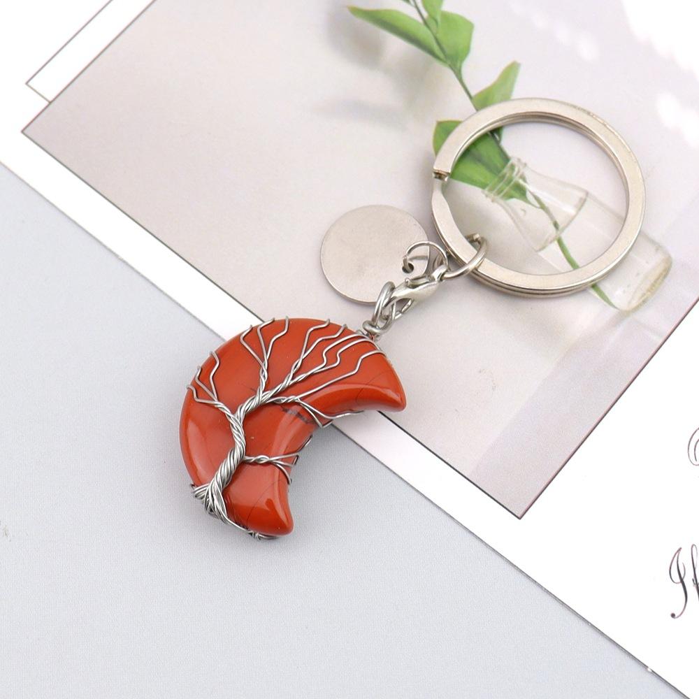 Natural Stone Moon Keychain Keychain, Bag Pendant, Moon Keyring Pendant.