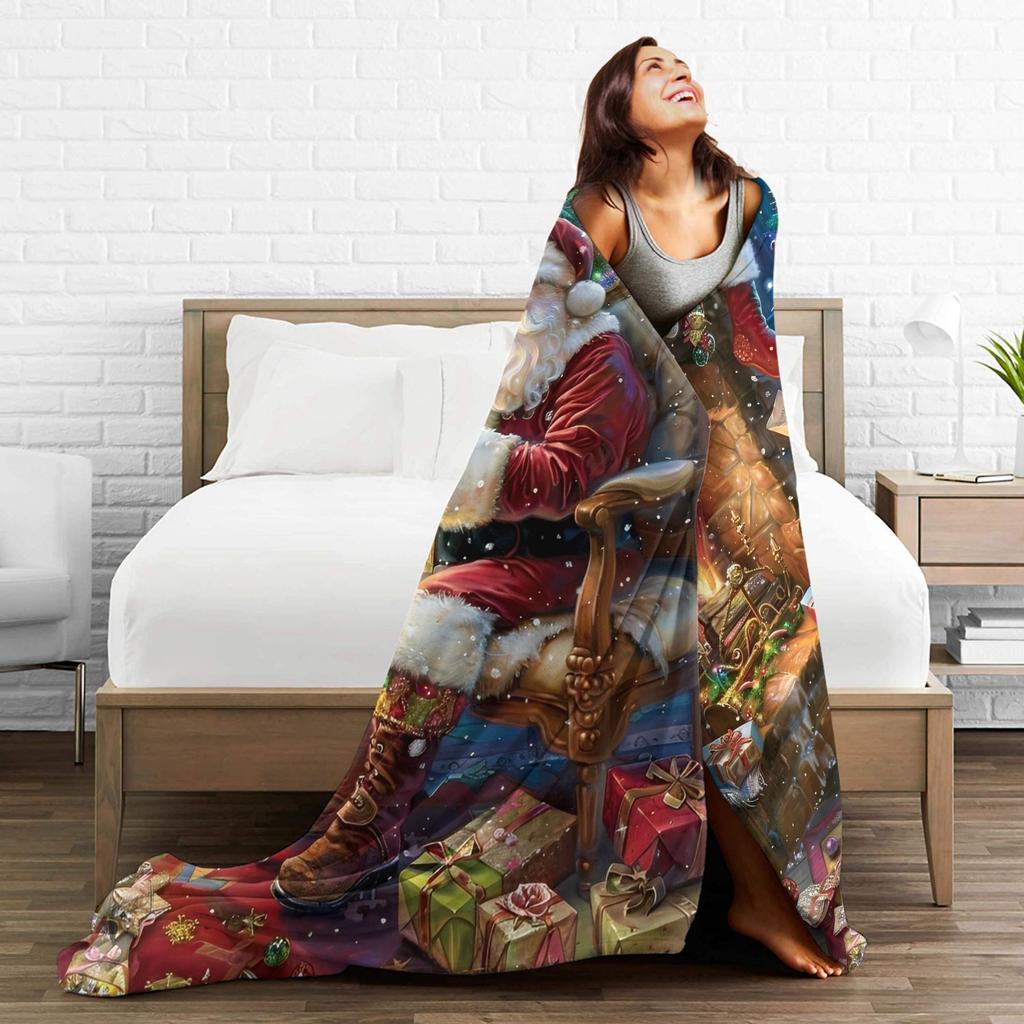 Santa Claus Christmas Flannel Blanket Warm Soft Throw Blanket For Living Room Travel Comfortable Bedspread Sofa Bed Cover