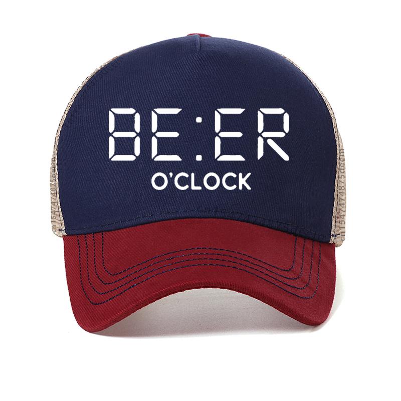 100% Cotton Funny BEER OCLOCK Print Unisex Baseball Cap Cool Summer Mesh Trucker Hat Breathable Adjustable Snapback Hats