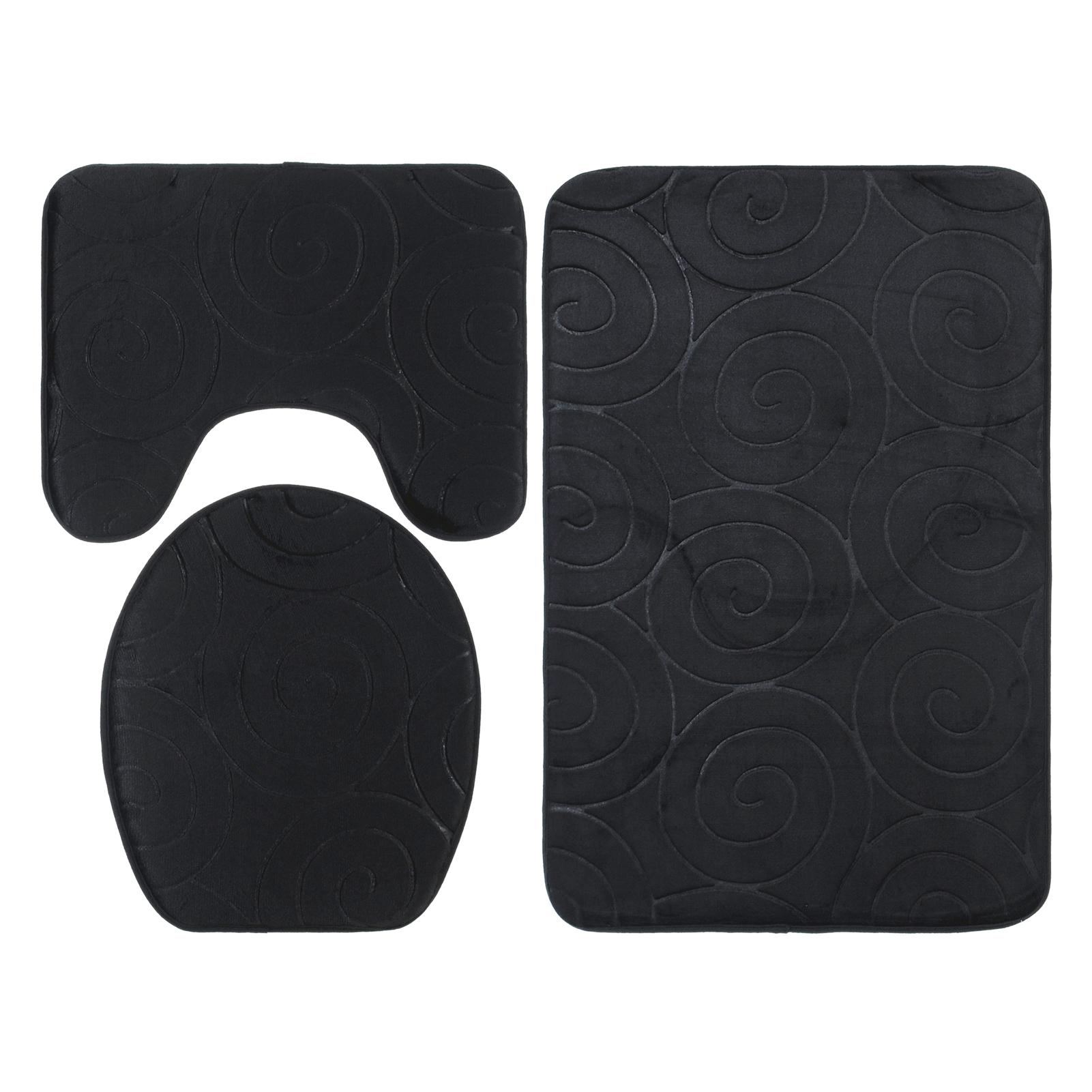 

3 PCS Bathroom Mat Set Stone Embossed Toilet Lid Cover Floor Mats Bathtub Side Absorbent Carpets чёрный