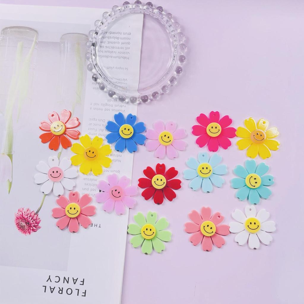 40mm Korean Style Smiley Face Chrysanthemum Acrylic Keychain Earrings for DIY Phone Accessories