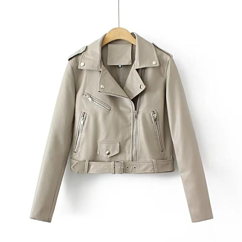 Autumn/Winter New Product Women's New Fashion and Casual Versatile Polo Collar Leather Zipper Decoration Jacket Coa