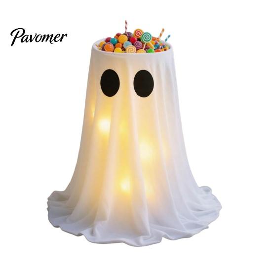 Ghost Fabric Decoration Halloween Candy Bowl, Adjustable Height Large Holder, Trick or Bowl for Party Treat Standing Storage Dish Porch Lawn
