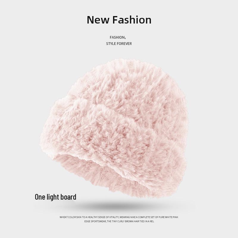 Women's Large Head Circumference White Knitted Wool Beanie - Fluffy, Warm, and Face-Slimming for Autumn and Winter