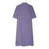 Women's Mid-Length V-Neck Cotton-Linen Dress with Short Sleeves and Three-Button Pockets