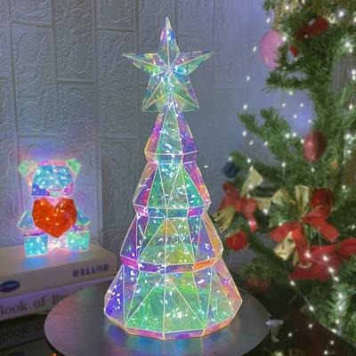 38cm LED Christmas Tree Lamp Iridescent Colors, USB Powered Table Light for Bedroom, 2025 Xmas Home Decor Lighting