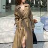 Damen Zweireihiger Langer Trenchcoat Winddichter Revers Schmaler Mantel mit Gürtel Windbreaker Jacke für Frühling Herbst