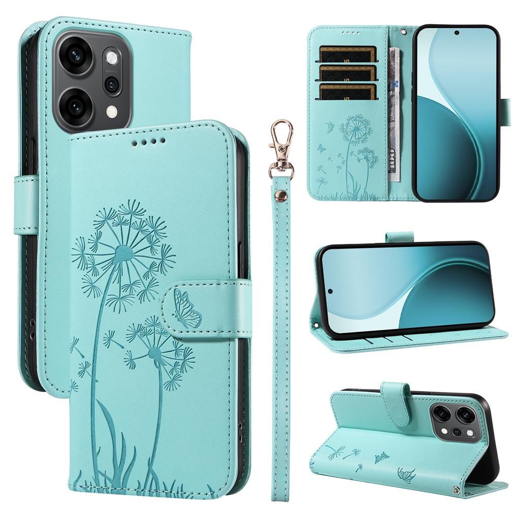 For Oppo Reno14 Pro 5G (China)/Oppo Reno14 Pro 5G (Global) Leather Wallet Case with Strap Dandelion Imprint Phone Stand Cover