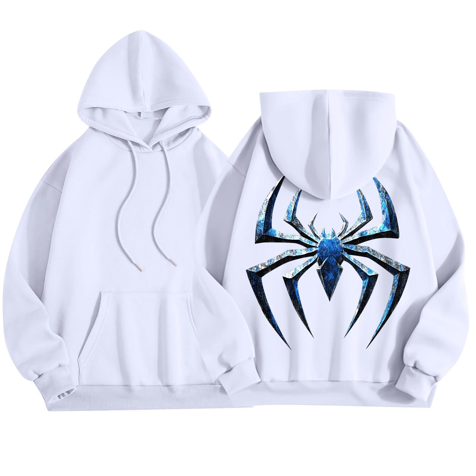 Женский модный легкий свитер с длинными рукавами и карманами с капюшоном с принтом паука — фото 5