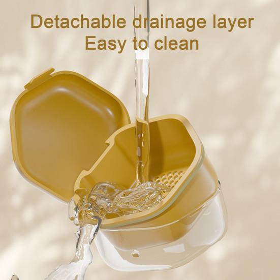 Double Layers Retainer Case Portable Soaking Denture Bath Box with Strainer Basket Invisible Brace Mouth Guard Dental Aligner Container Holder