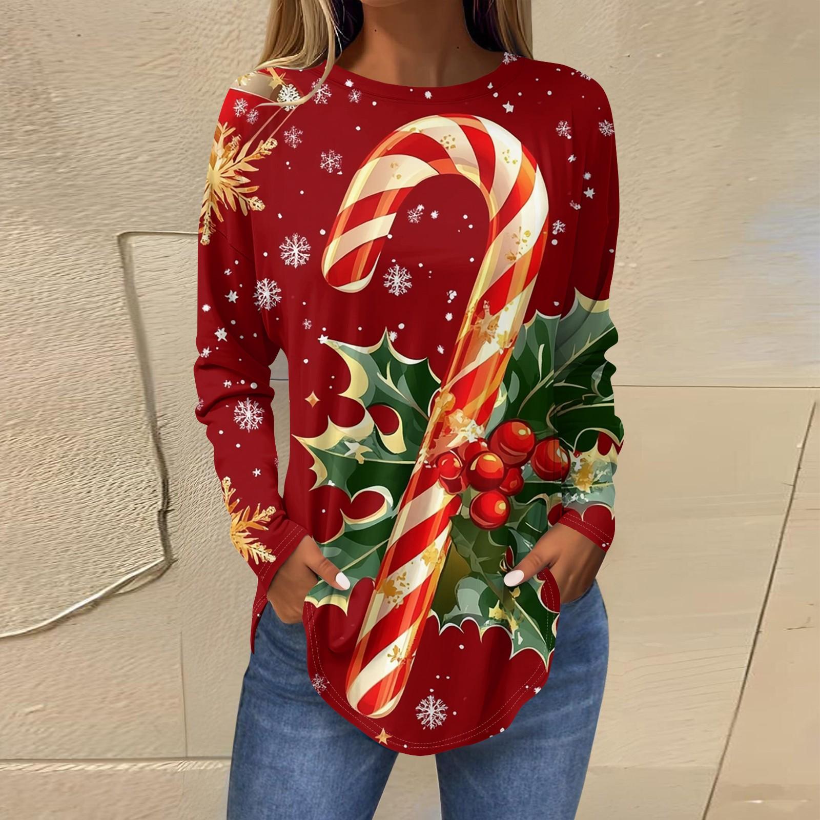 

Жіноча вільна футболка з круглим вирізом і принтом, верхній пуловер з довгими рукавами XXXL винний