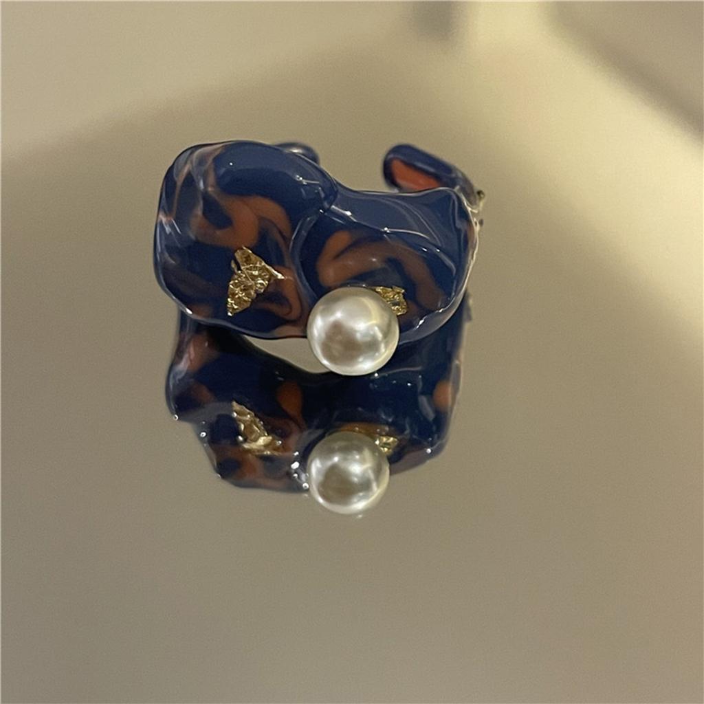Stilvoller offener Ring mit handbemaltem Tropfenöl und Blattgold Keramik Fingerring Festivalgeschenk für Modebegeisterte