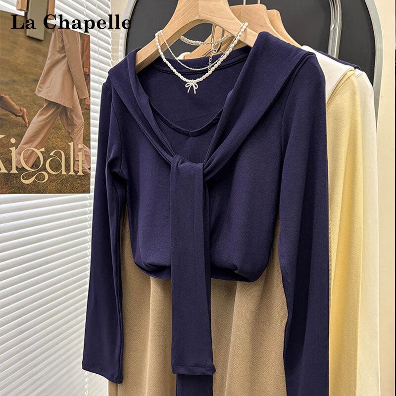 La Chapelle Women s Navy Collar Long Sleeve T-Shirt L
