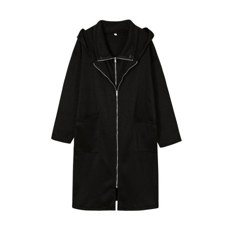 Hooded Zipper Jacket Sweatshirt for Women with Loose Fit Pockets S чёрный