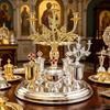 Orthodox Holy Eucharist Communion Set Silver Plated 3 Arms Candlestick Ciborium Chalice Liturgical Supplies for Church Priest