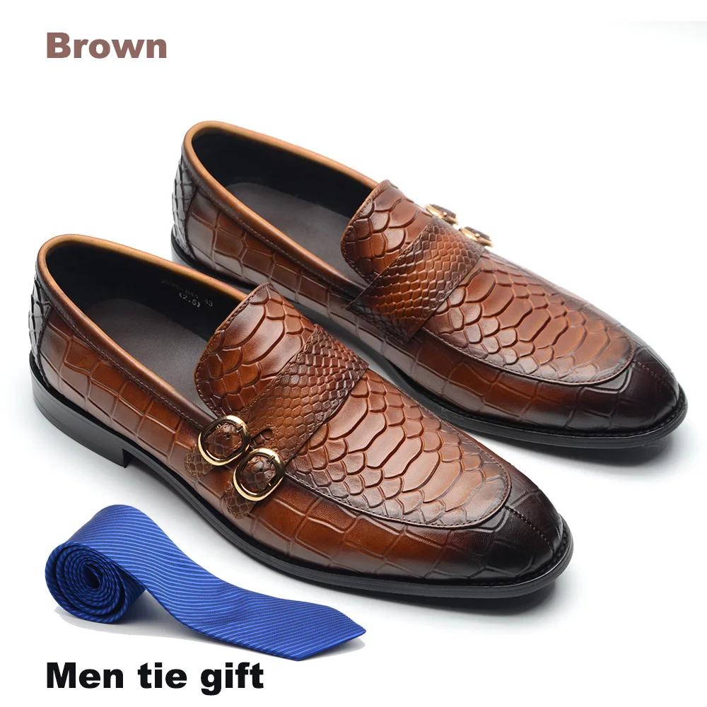 

Mens Penny Loafer Dress Shoes Cow Genuine Leather Double Buckles Crocodile Pattern Slip-On Party Wedding Formal Shoes for Man 38