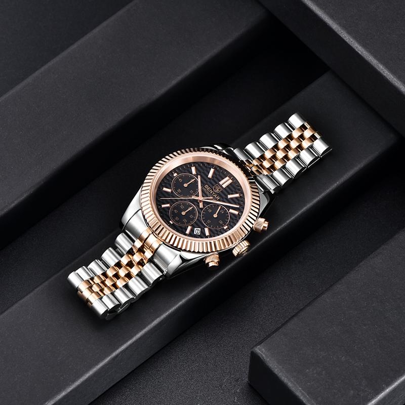 BENYAR Mens Watches Top Brand Luxury Stainless Steel Waterproof Quartz Watch Men Fashion Casual Sport