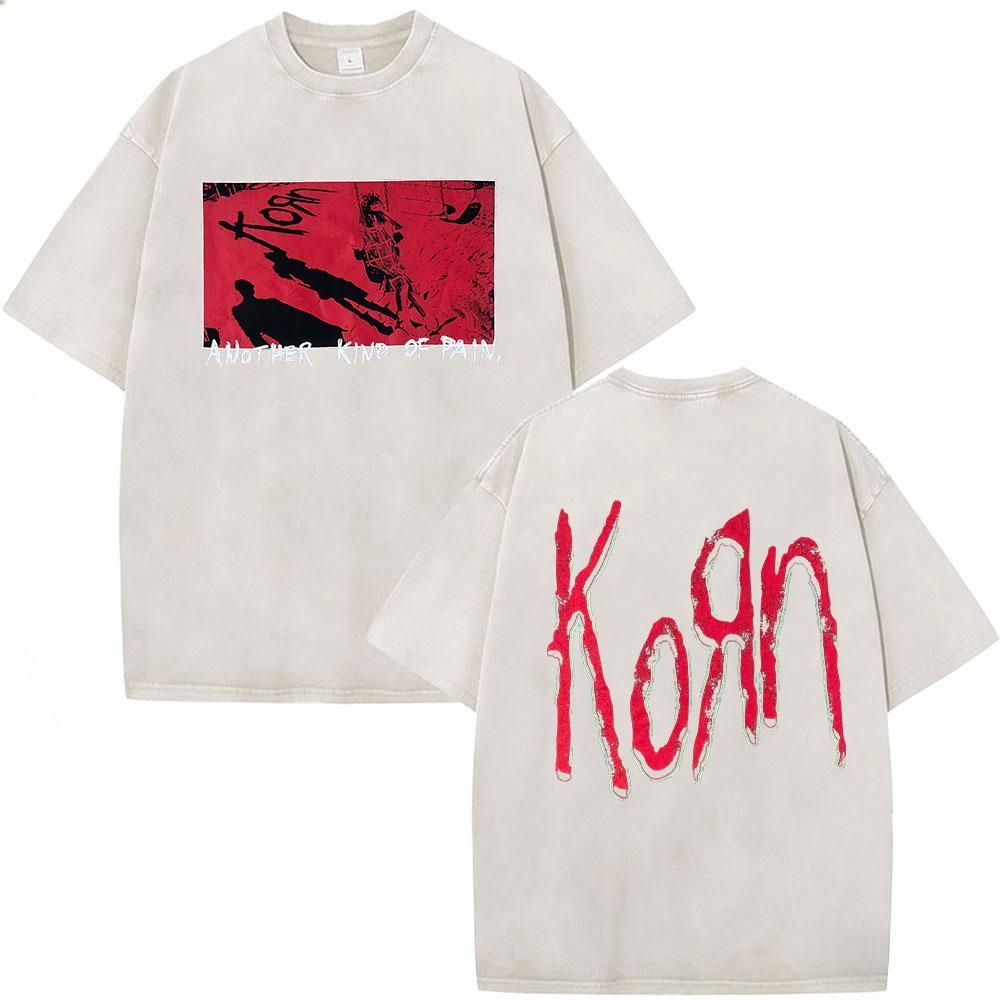 Korn Europe Tour Vintage Washed T Shirt Fan Gifts Metal Gothic Rock Band Tshirts Mens Clothing Casual Short Sleeve Tshirt