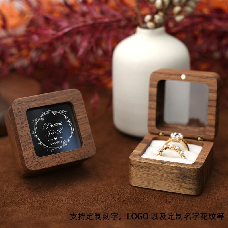 Walnut wood jewelry box - wedding ring box for engagement, diamond ring, valentine's day gift, and storage